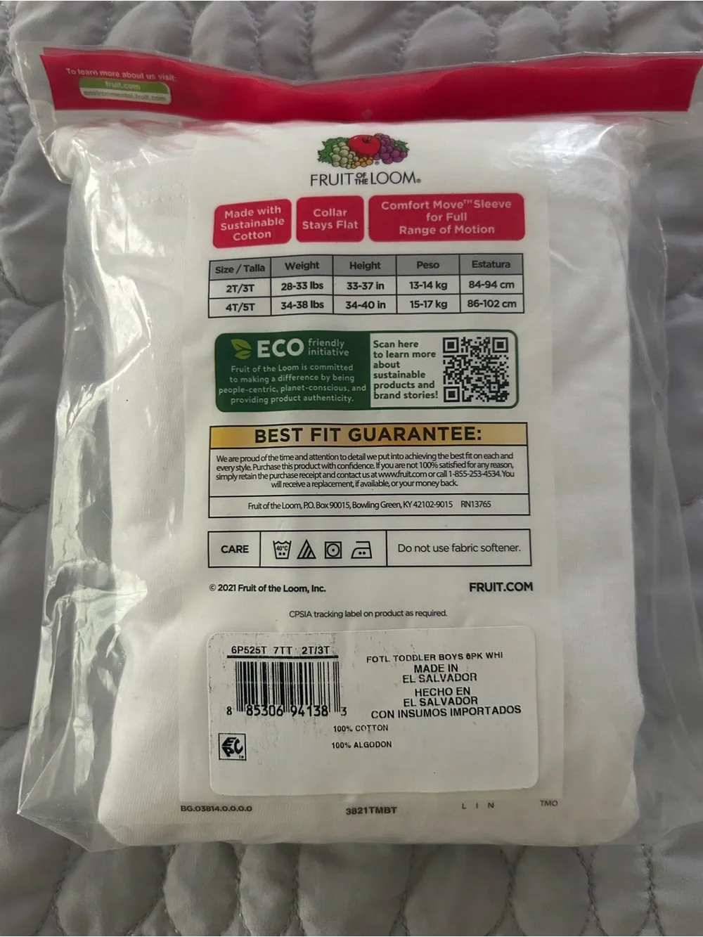 Fruit of the Loom Toddler 2-3T Boys White Short Sleeve T-Shirts - Pack of 6 NWT